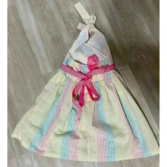 RARE EDITIONS Little Girl's size 4T Halter Stripe Unicorn Seersucker Dress - Picture 6 of 7